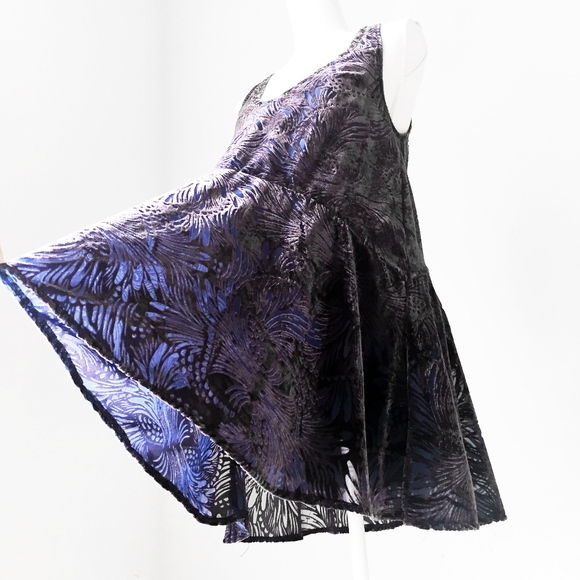 free people fairycore romantic fairy fantasy mini tunic dress blue floral velvet - Picture 6 of 9